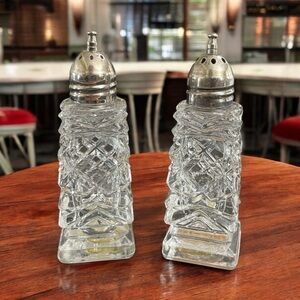 Vintage Leonard Cut Glass Salt and Pepper Shakers